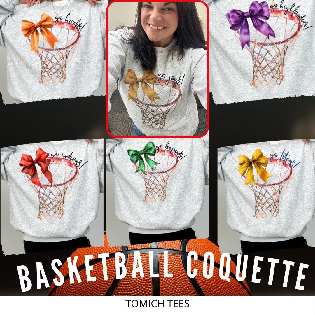 Basketball Coquette Crewneck- please send us a message for color bow and team.