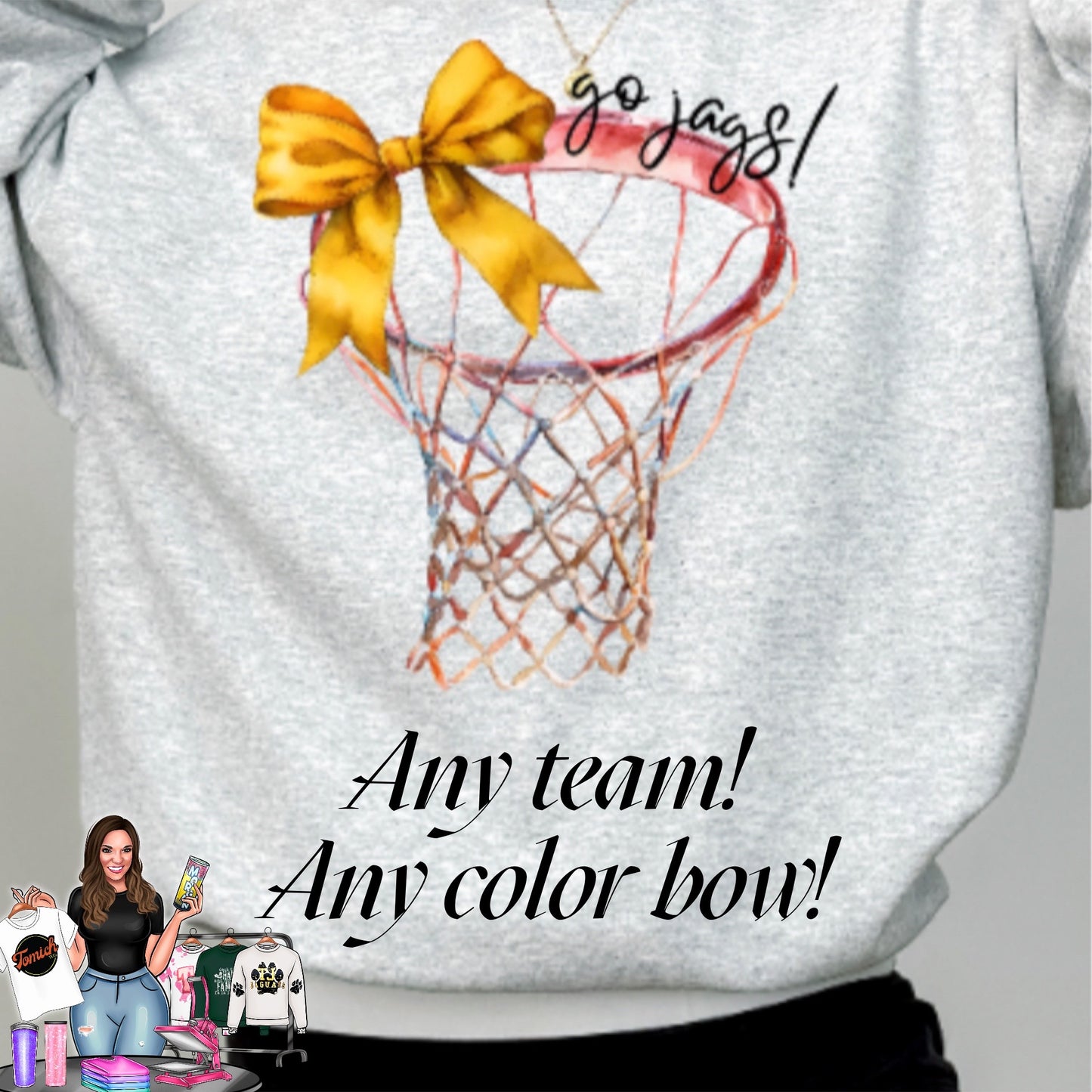 Basketball Coquette Crewneck- please send us a message for color bow and team.
