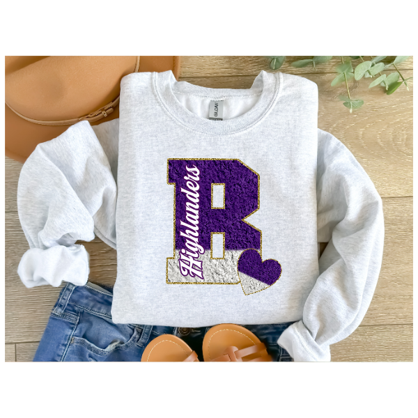 Printed School Spirit Varsity Letters - Baldwin Highlanders Crewneck