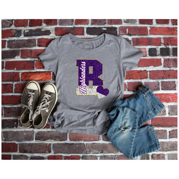 Printed School Spirit Varsity Letters - Baldwin Highlanders Tshirt
