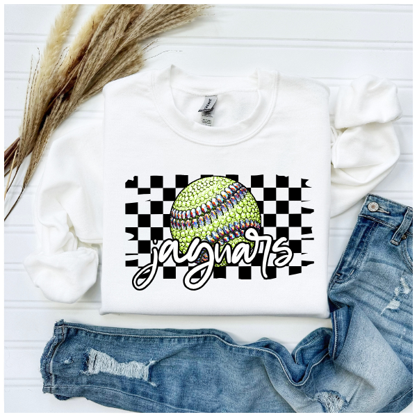 Softball Glitter Sparkles Checkered - Jaguars Crewneck
