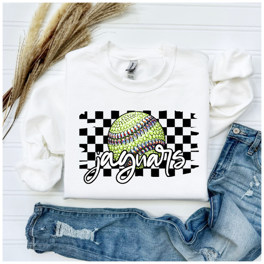 Softball Glitter Sparkles Checkered - Jaguars Crewneck