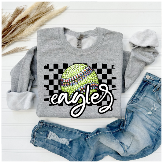 Softball Glitter Sparkles Checkered - Eagles Crewneck