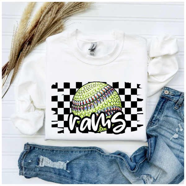 Softball Glitter Sparkles Checkered - Rams Crewneck