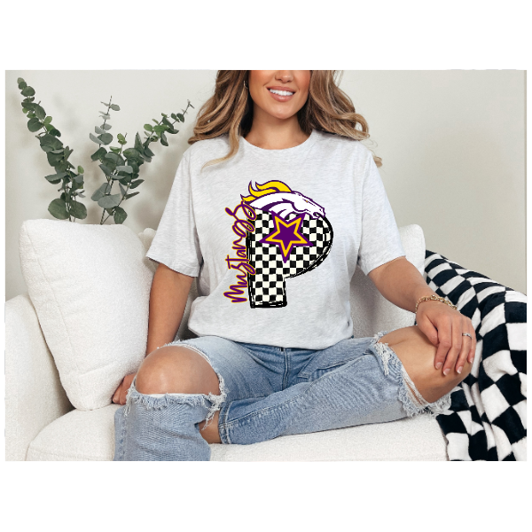 Black & White Checkered School Spirit - Plum Tshirt