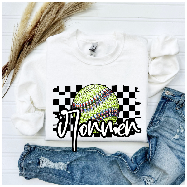 Softball Glitter Sparkles Checkered - Ironmen Crewneck