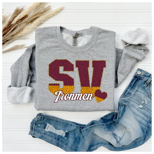 Printed School Spirit Varsity Letters - Steel Valley Crewneck