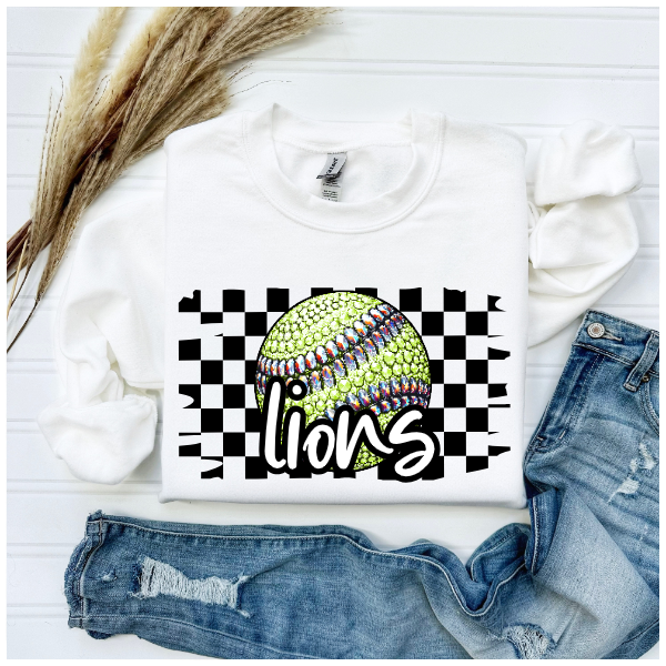 Softball Glitter Sparkles Checkered - Lions Crewneck