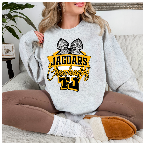 TJ Cheerleading Crest Crewneck - Jeweled (Printed not real Jewels) Bow