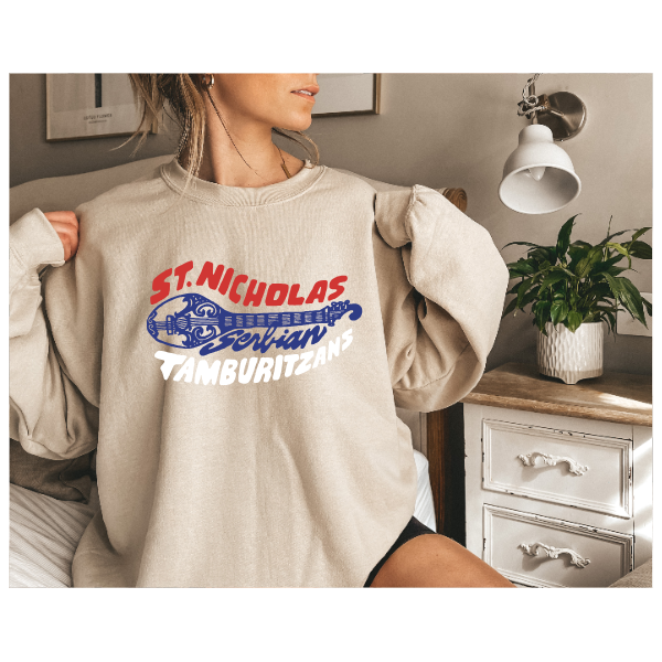 St. Nicholas Tamburitzans Crewneck Sweatshirt- Serbian Flag Logo - Design on Center