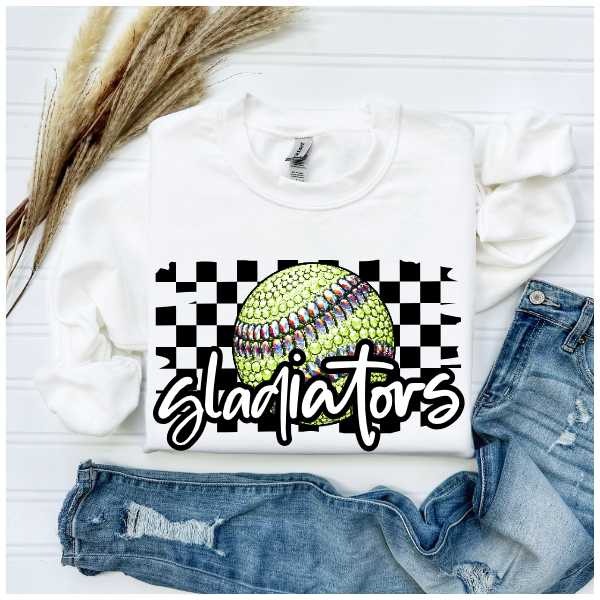 Softball Glitter Sparkles Checkered - Gladiators Crewneck