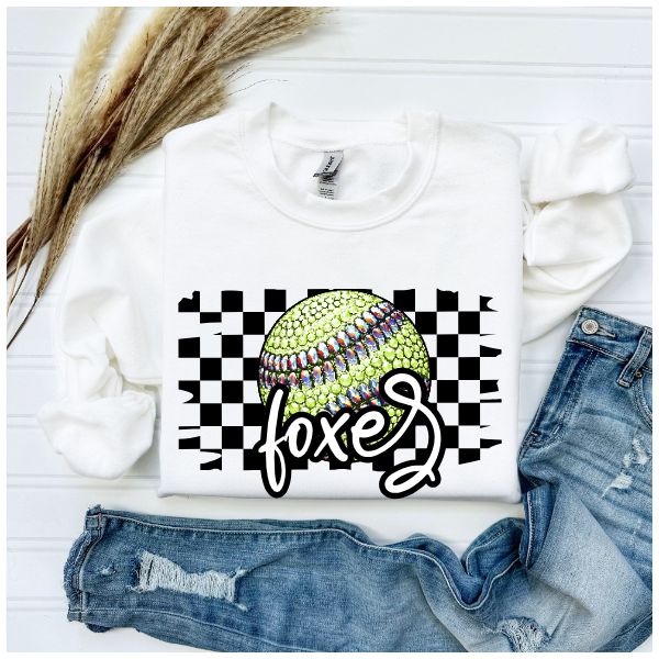 Softball Glitter Sparkles Checkered - Foxes Crewneck