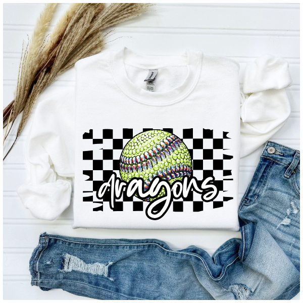 Softball Glitter Sparkles Checkered - Dragons Crewneck
