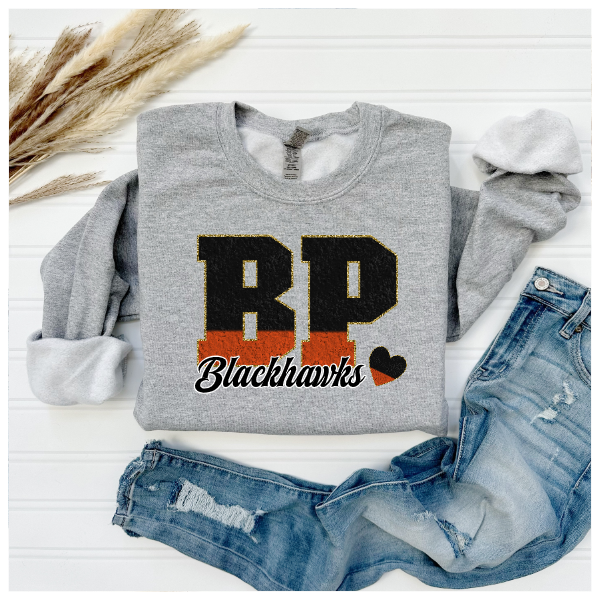 Printed School Spirit Varsity Letters - Bethel Park Crewneck