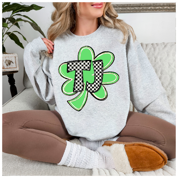 School Spirit Checkered Shamrock Crewneck