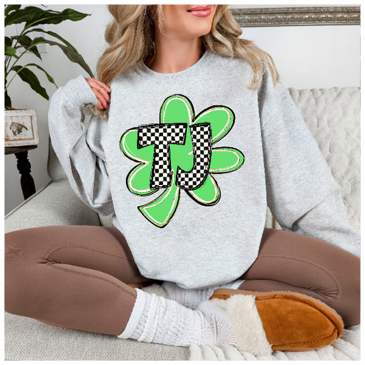 School Spirit Checkered Shamrock Crewneck