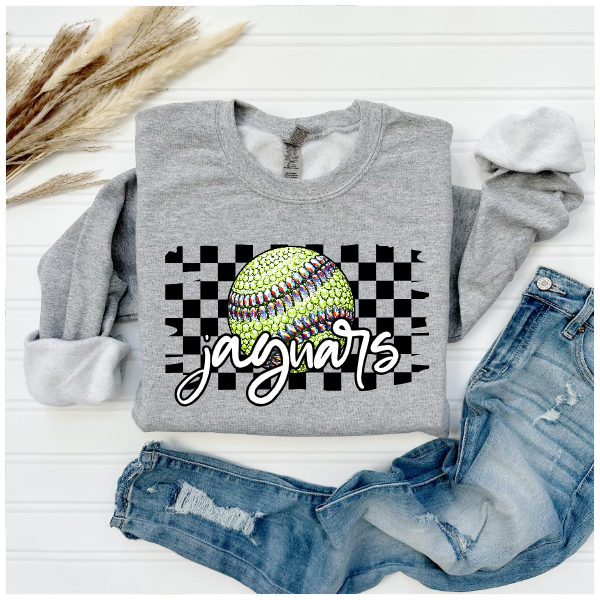 Softball Glitter Sparkles Checkered - Jaguars Crewneck