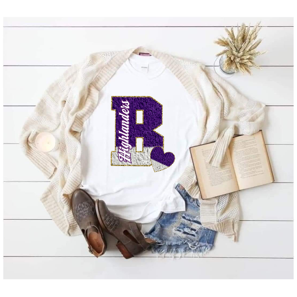 Printed School Spirit Varsity Letters - Baldwin Highlanders Tshirt