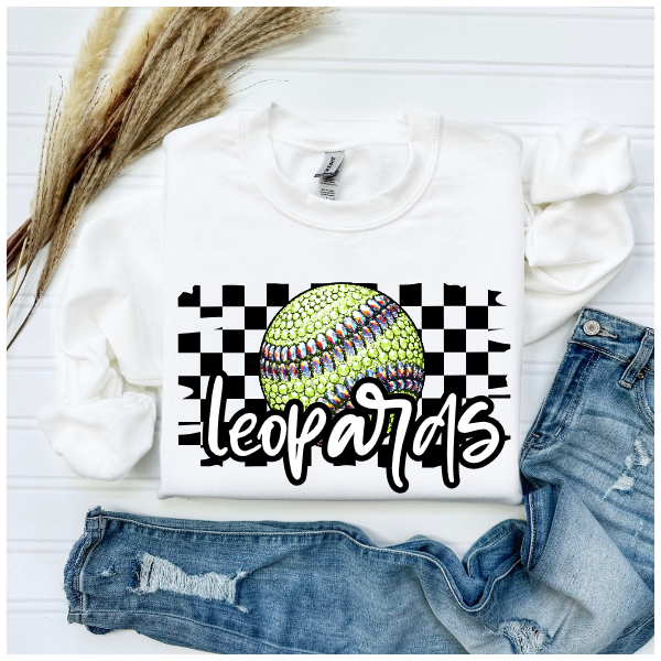 Softball Glitter Sparkles Checkered - Leopards Crewneck