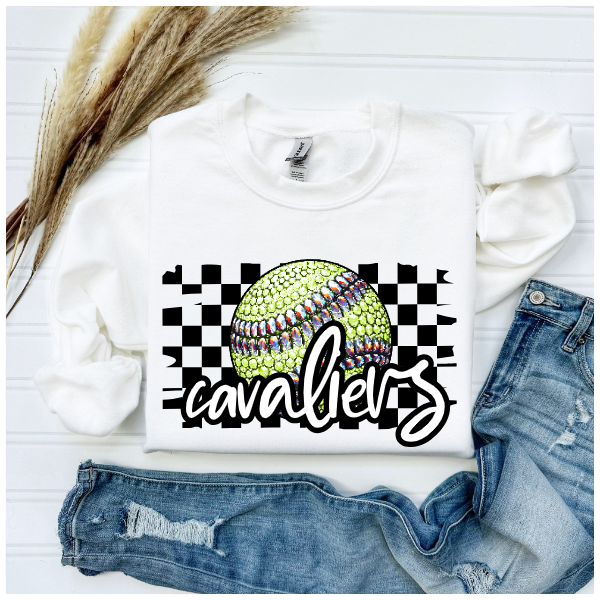 Softball Glitter Sparkles Checkered - Cavaliers Crewneck