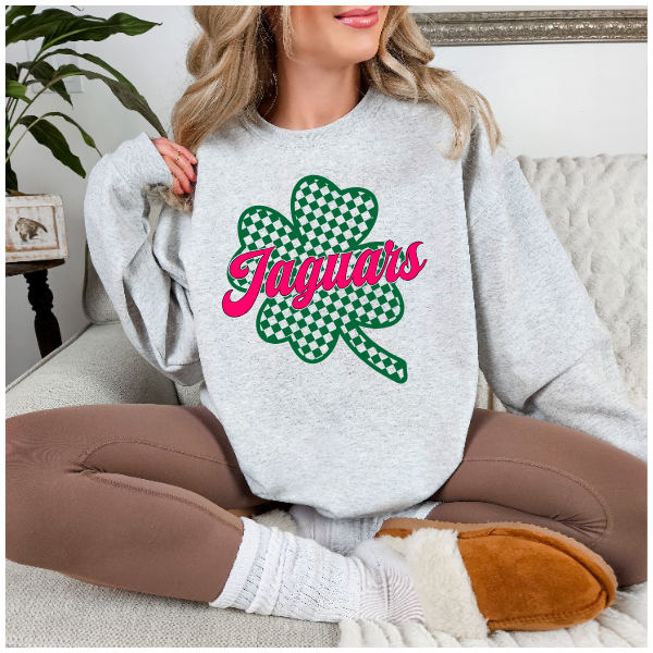 School Spirit Checkered Shamrock - TJ Jaguars Crewneck