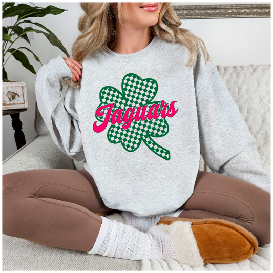 School Spirit Checkered Shamrock - TJ Jaguars Crewneck