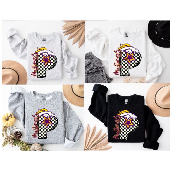 Black & White Checkered School Spirit - Plum Crewneck