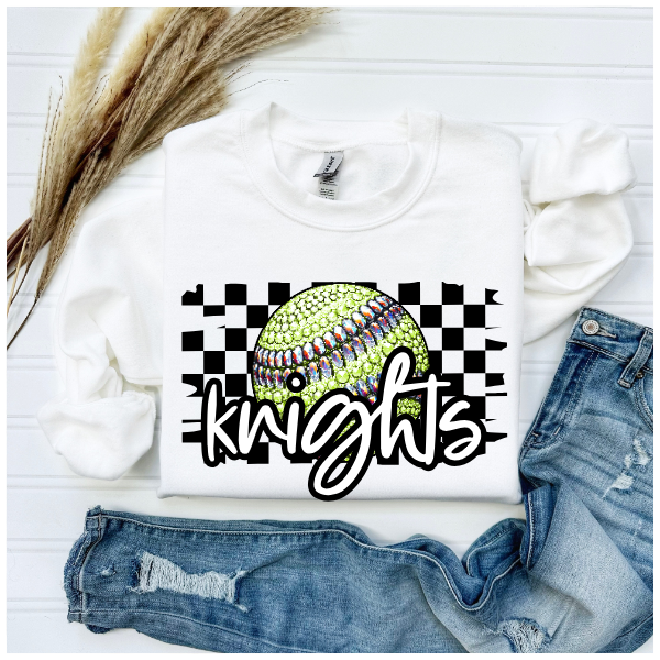 Softball Glitter Sparkles Checkered - Knights Crewneck