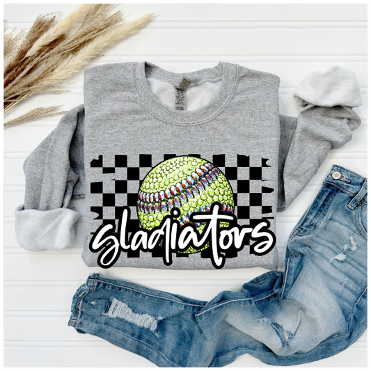 Softball Glitter Sparkles Checkered - Gladiators Crewneck