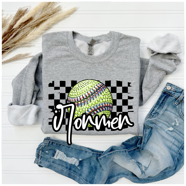 Softball Glitter Sparkles Checkered - Ironmen Crewneck