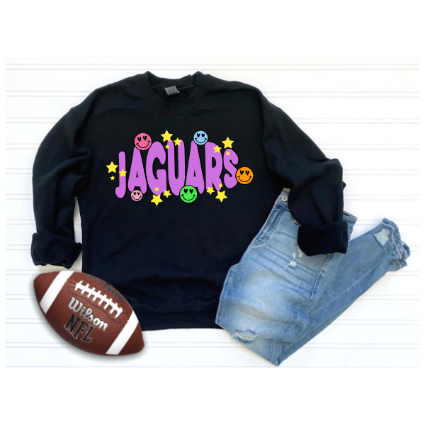 Jaguars Purple Smiley - Crewneck
