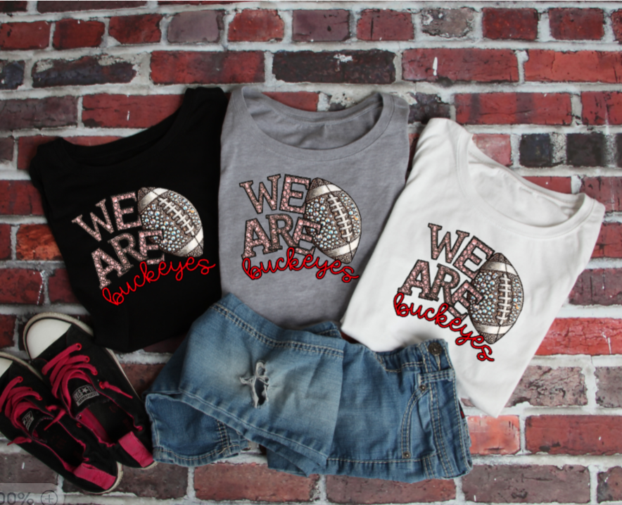 We Are - Jeweled Football TSHIRT Buckeyes