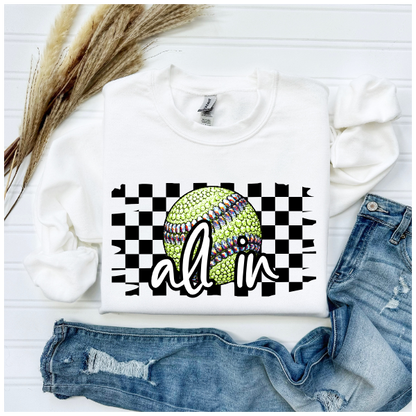 Softball Glitter Sparkles Checkered - All In Crewneck