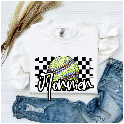 Softball Glitter Sparkles Checkered - Ironmen Crewneck