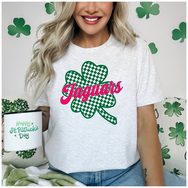 School Spirit Checkered Shamrock - TJ Jaguars Tshirt