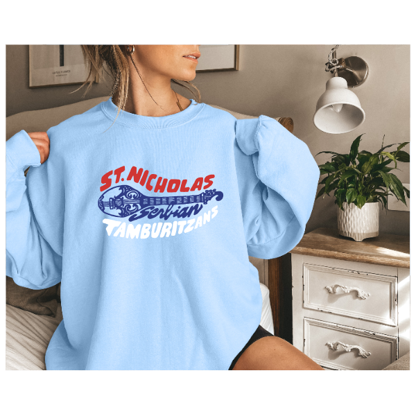 St. Nicholas Tamburitzans Crewneck Sweatshirt- Serbian Flag Logo - Design on Center