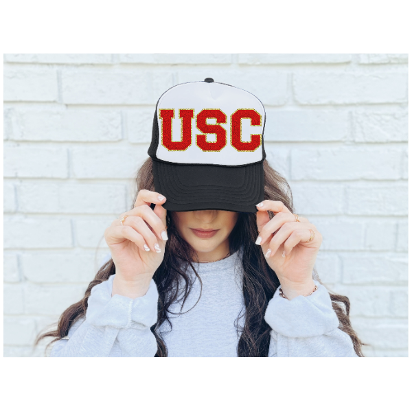 USC Red Chenille Patches Trucker Hat