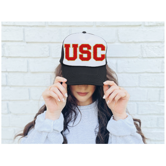 USC Red Chenille Patches Trucker Hat