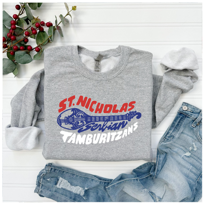 St. Nicholas Tamburitzans Crewneck Sweatshirt- Serbian Flag Logo - Design on Center