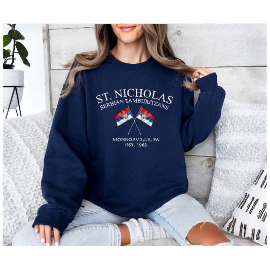 St. Nicholas Tamburitzans Crewneck Sweatshirt- EST.1963- Design on Center