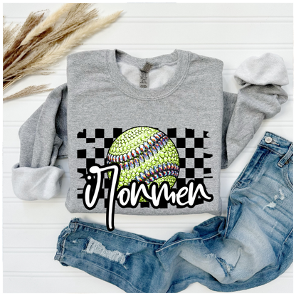 Softball Glitter Sparkles Checkered - Ironmen Crewneck