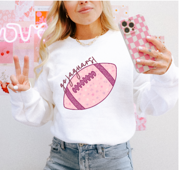 Pink Football Go Team! - TJ Jaguars Crewneck
