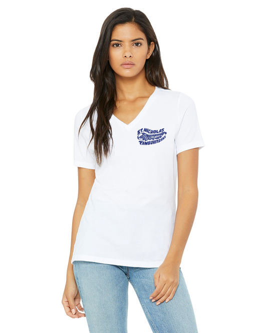 St. Nicholas Tamburitzans WOMENS cut VNECK Tee- Design on Breast and Back